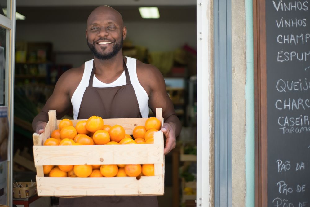 A vendor behind his stall
